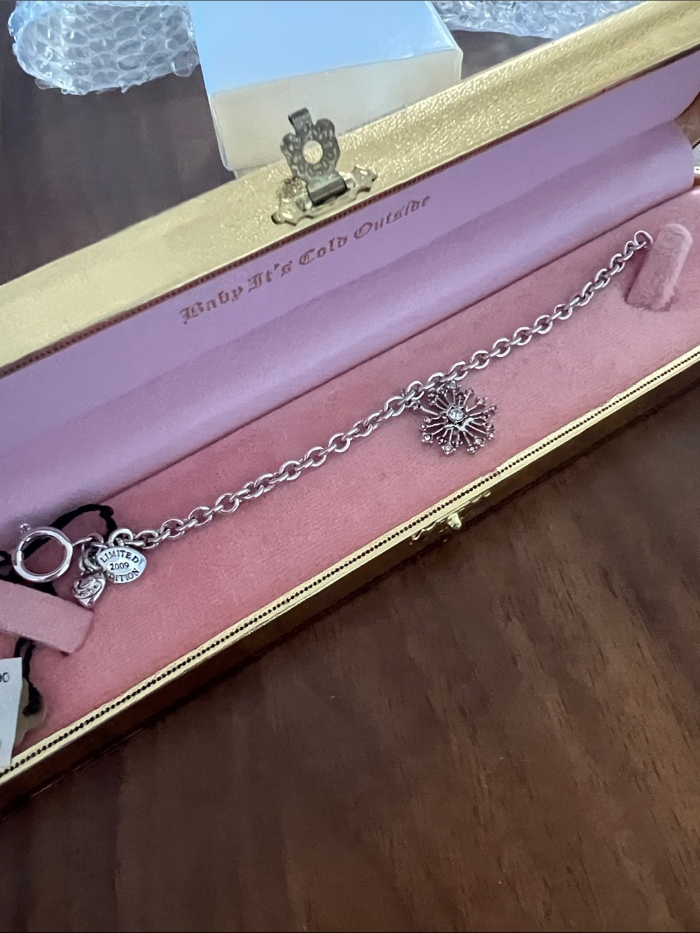 Juicy Couture Silver Snowflake Charm Chain Bracelet
